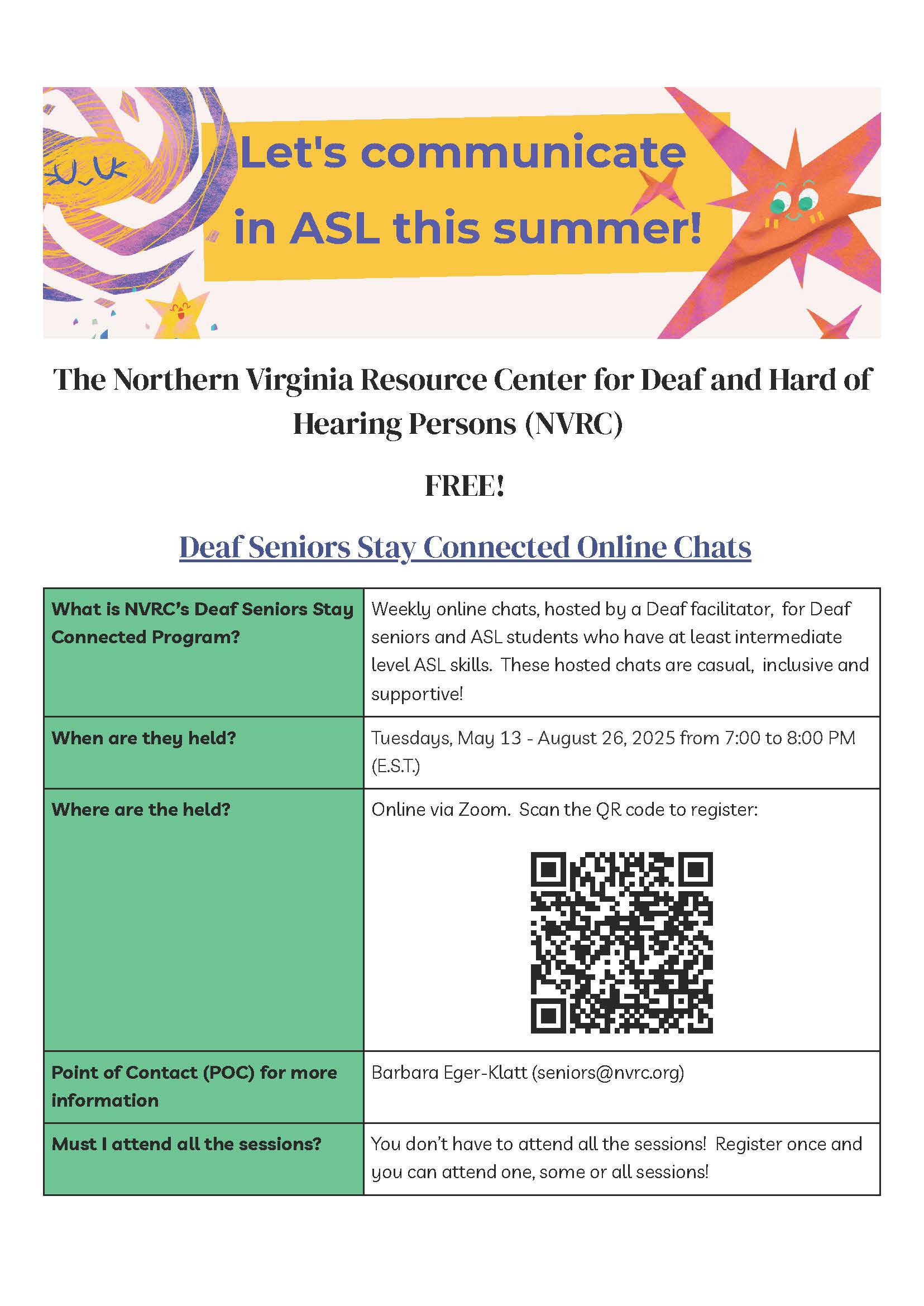 JPEG copy of the DSSCP ASL Chats flyer for Summer 2025