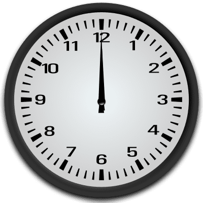 Image of an analog clock showing 12 noon