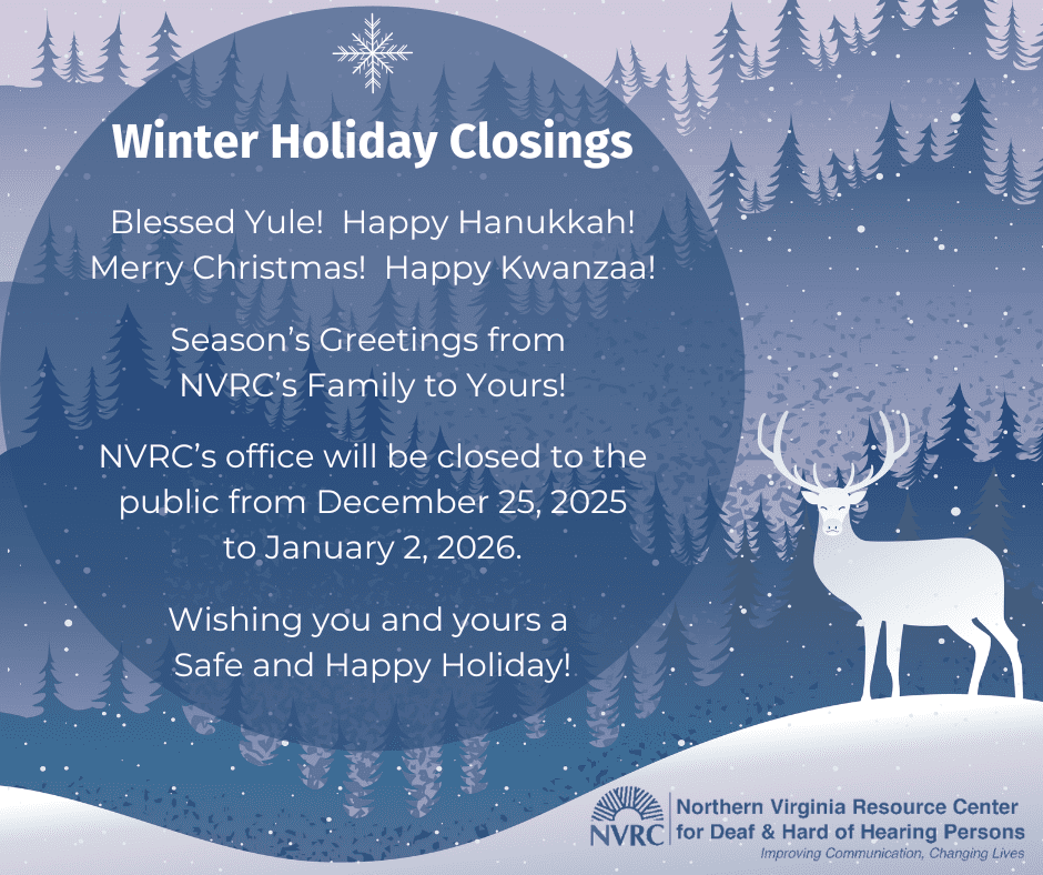 Graphic for NVRC Winter Holiday Closings - white text on dark blue and light blue background