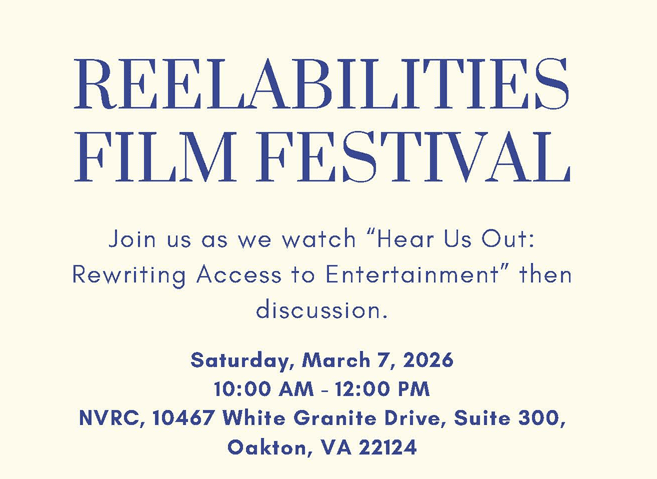 graphic for the ReelAbilities Film Festival. blue text on buff background.