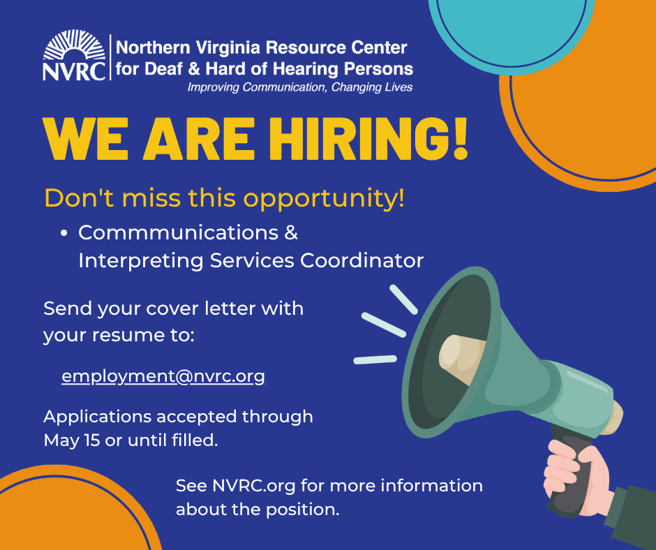 Graphic for hiring ad - blue background with white text.