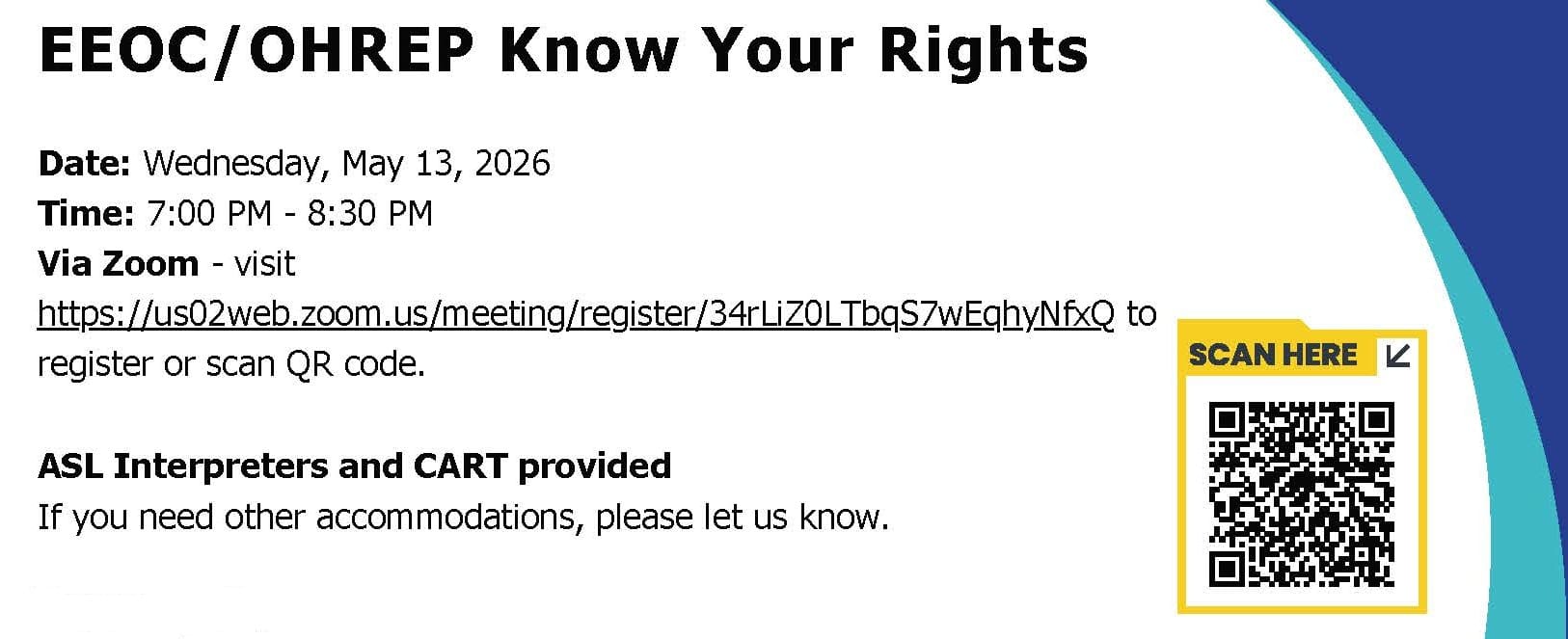 graphic for Know Your Rights workshop on Zoom