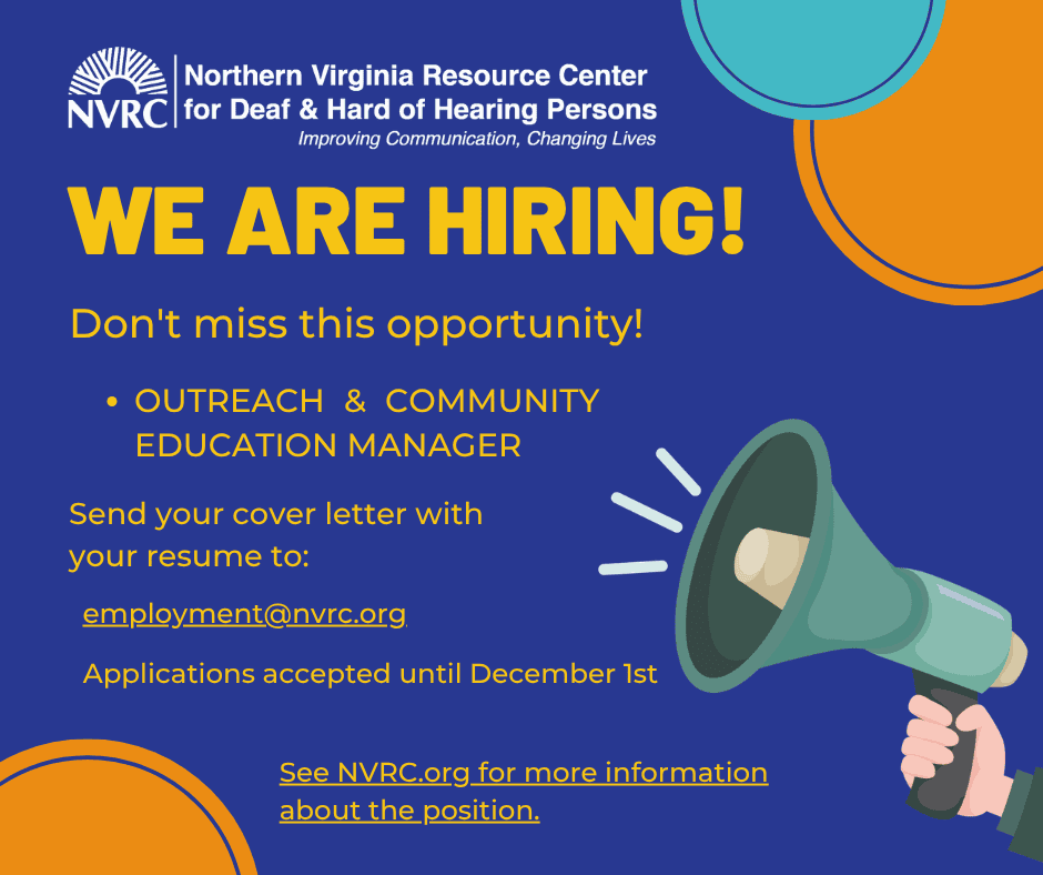 Graphic for NVRC Hiring announcement - Outreach & Community Education Manager